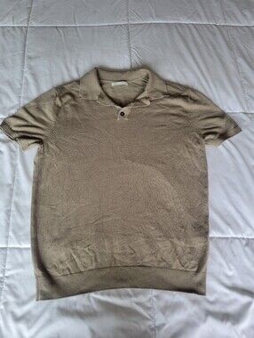 Zara Beige Knit Short Sleeve Polo